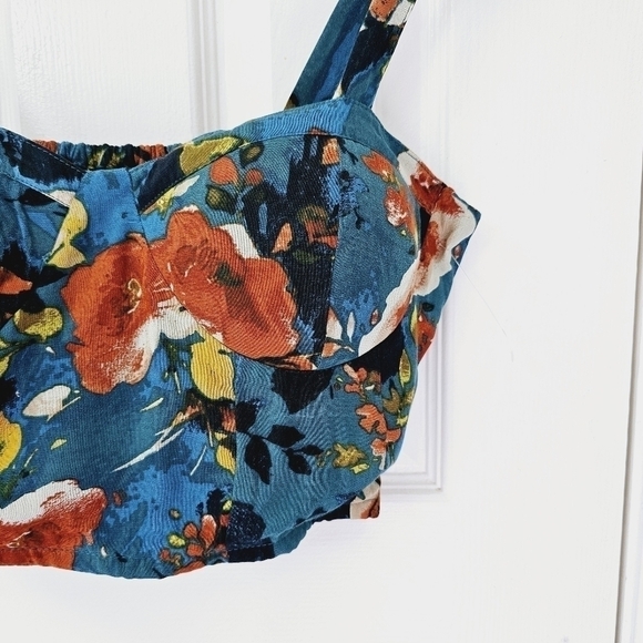Bohemian floral teal padded bustier bralette size large - Picture 6 of 14